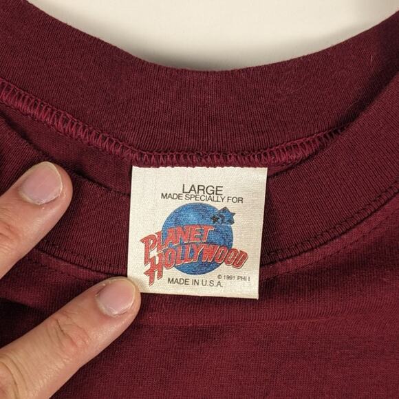 Vintage Planet Hollywood Las Vegas 90s Maroon 1991 Made in USA Red Shirt - Picture 4 of 5